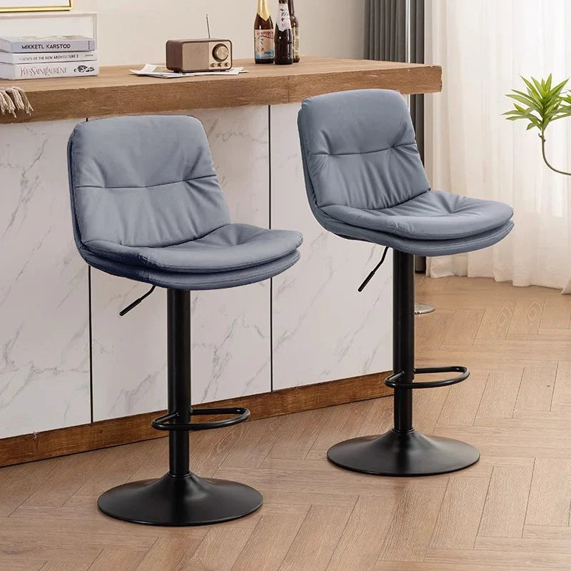 Taburetes de bar para cocina, taburetes de bar de cuero para isla de cocina, taburetes de barra de desayuno de altura ajustable con respaldo y reposapiés, giratorios
