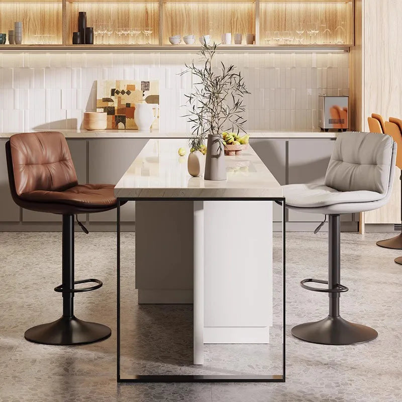 Taburetes de bar para cocina, taburetes de bar de cuero para isla de cocina, taburetes de barra de desayuno de altura ajustable con respaldo y reposapiés, giratorios