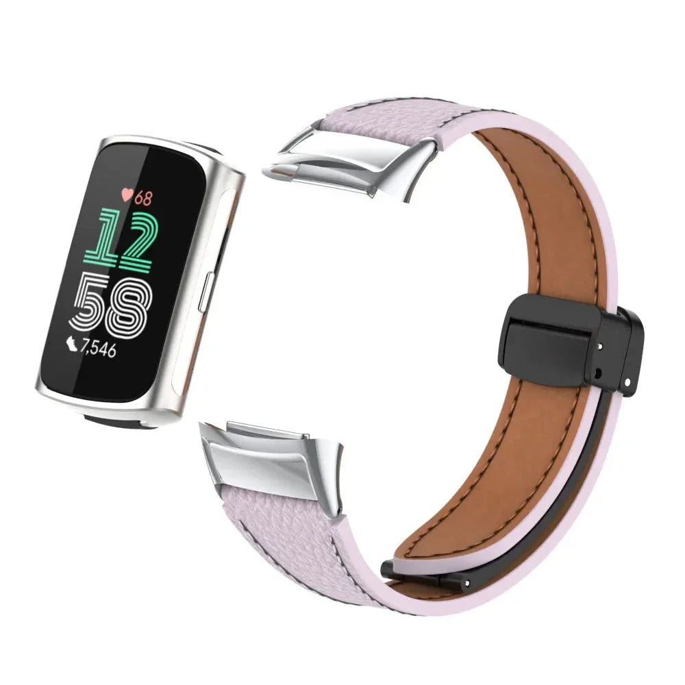Fitbit Charge 5 & 6 Leather Band - Magnetic Folding Clasp