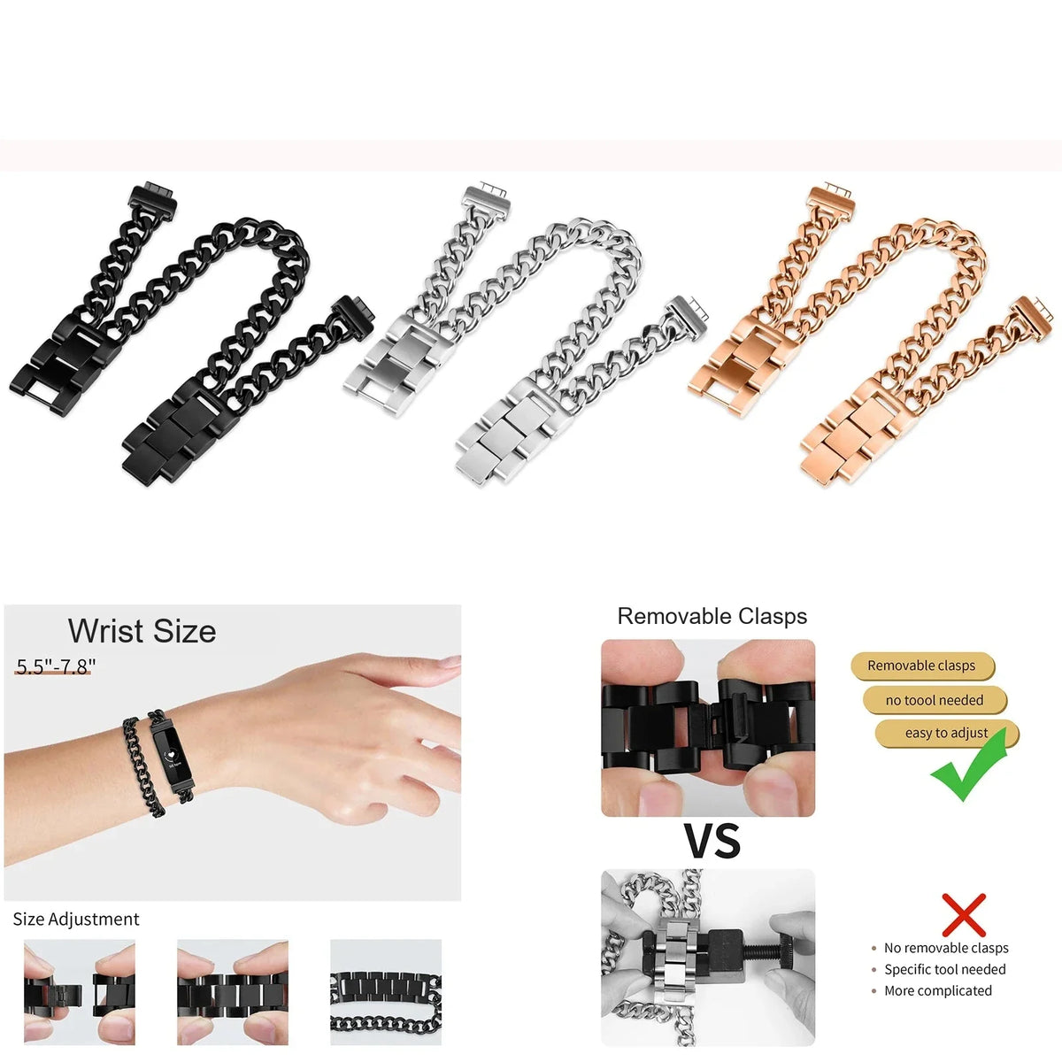 Fitbit Inspire & Ace Stainless Steel Double-Chain Bracelet
