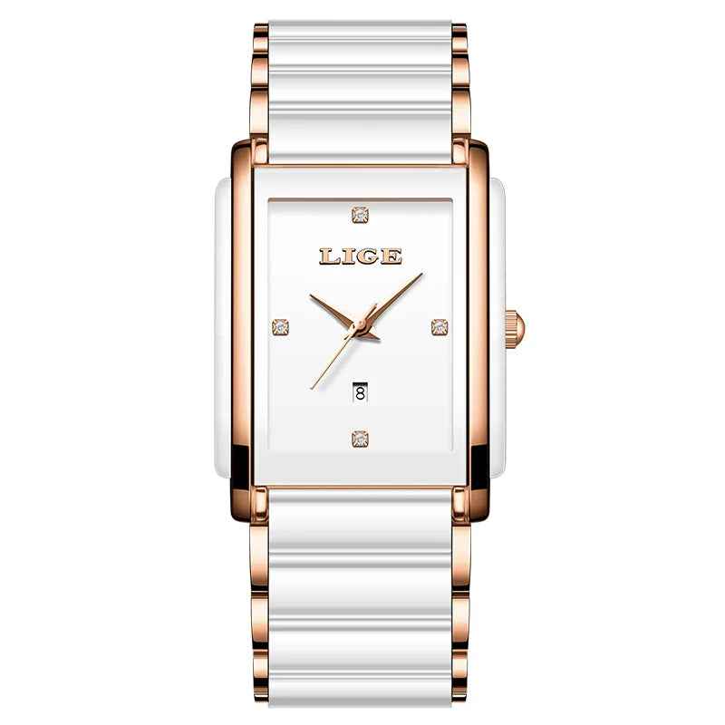 Women's Ceramic Square Bracelet Watch Rose Gold Quartz