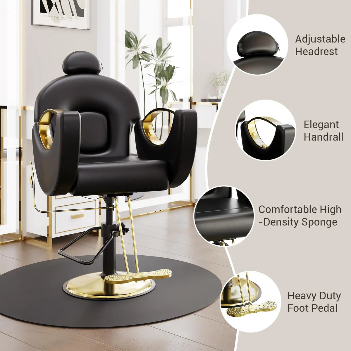 Commercial Barber Chair Reclining & 360° Swivel, Heavy Duty Hydraulic Salon Chair With Adjustable Height For Haircut Shampoo