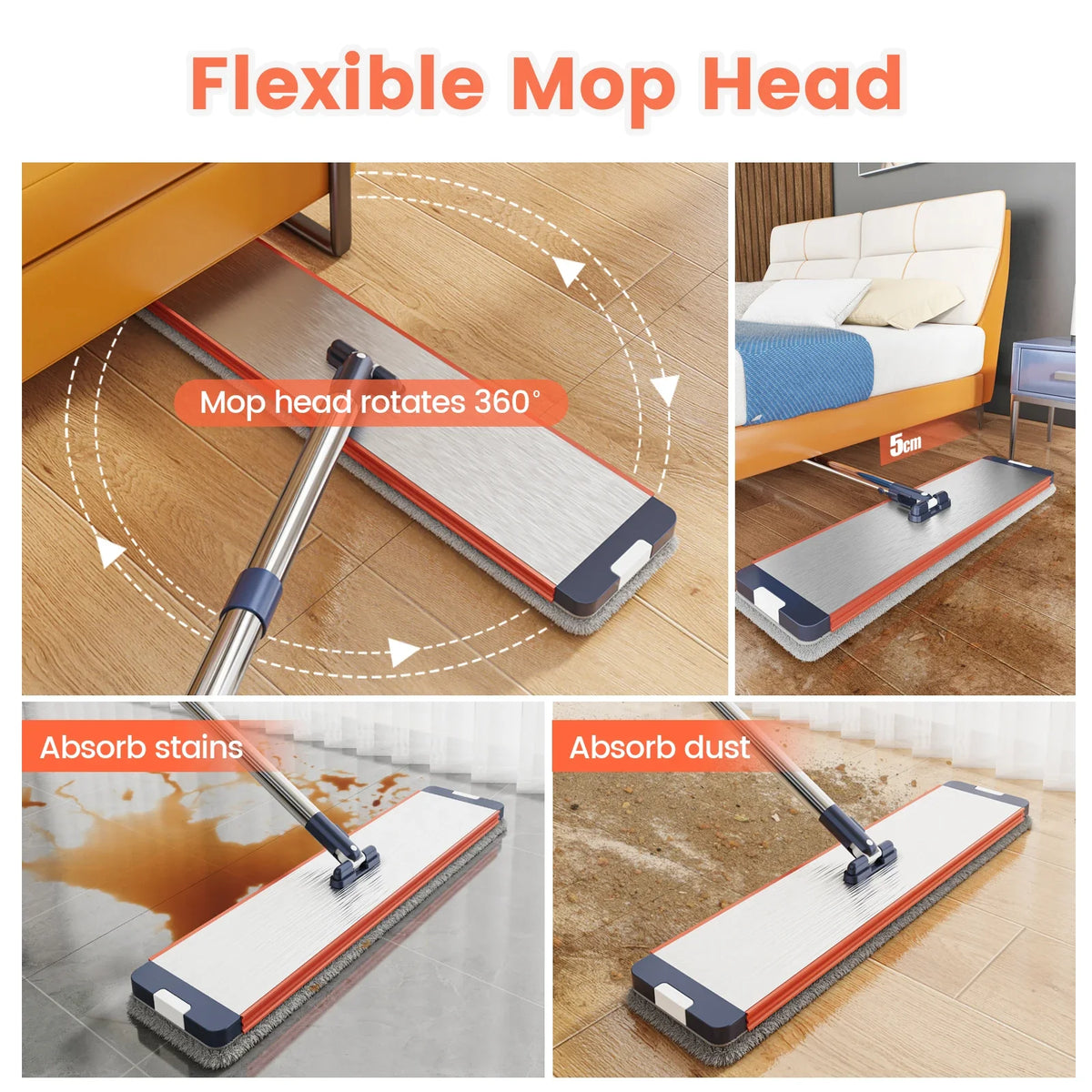 Trapeador Mágico Plano Escurridor con Cubo Manos Libres Trapeador Perezoso de Limpieza Microfibra Giratorio Autoescurrible Trapeador para Limpieza del Hogar Cubo Giratorio