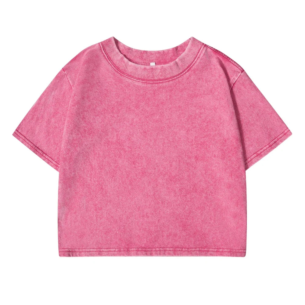 Solid Color Slim Washed T-Shirt Women Fashion Soft Cotton Tee ShirtS Casual Sport Short Sleeve Cool Retro Clothing Female