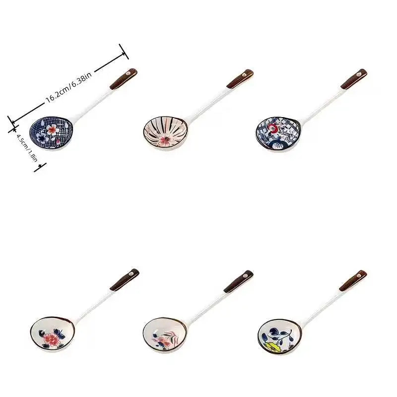 Juego de regalo de cucharas de cerámica para el hogar, cuchara pintada a mano de alto valor con mango largo, cuchara de postre creativa, pintura bajo esmalte ecológica
