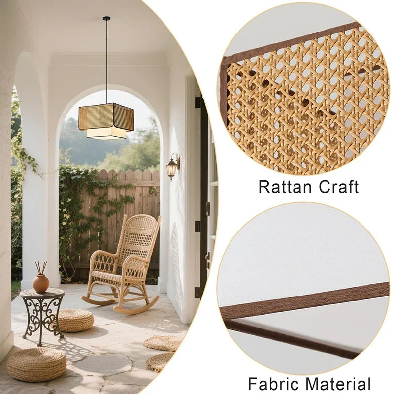 Lámpara colgante de ratán rústico retro para restaurante Wabi Sabi E27 Led, candelabro cuadrado para mesa de centro, accesorios de decoración para mesa de comedor