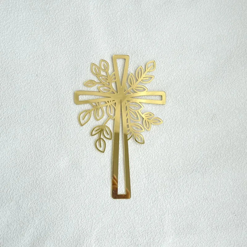 Ins Cross Christ Birthday Cake Topper Gold Acrylic Dove Cross for Eucharist Baby Baptism Party Cake Toppers Dessert Decoration
