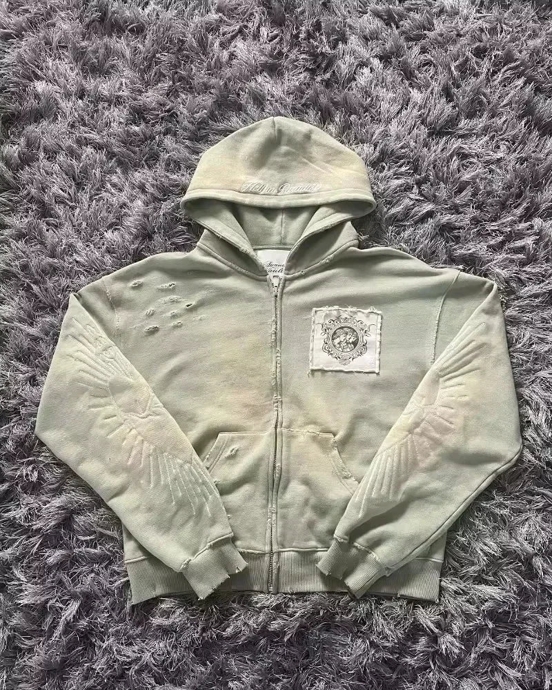 Korean Fashion Simple Gray Double Sided Oversized Zipper Hoodie Women Y2K New Harajuku Gothic Casual Joker Couple Sweatshirt