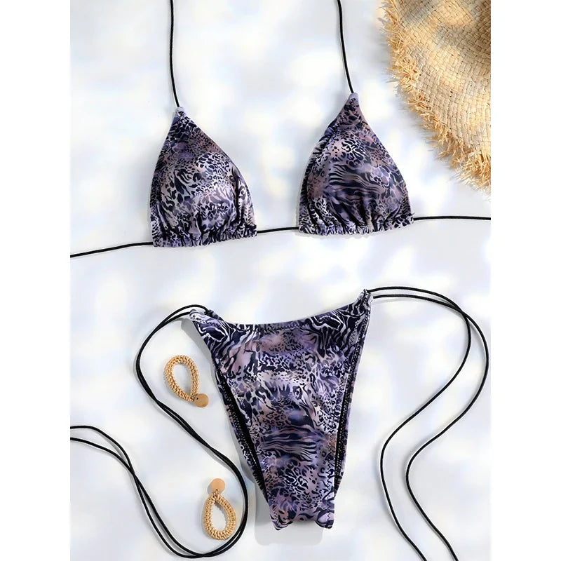 Miyouj 2025 Bikini String Swimsuit Sexy Female Bathsuit Women Swimwear High Cut Bathwear Bandage Biquini Leopard Two Pieces Suit
