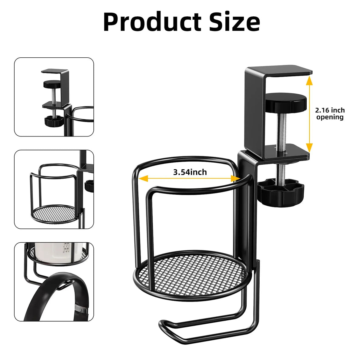 2 in 1 Desk Cup Holder with Headphone Hanger Holder, Anti-Spill Cup Holder-360° Rotation Stand Hook Suitable for Coffee Mups