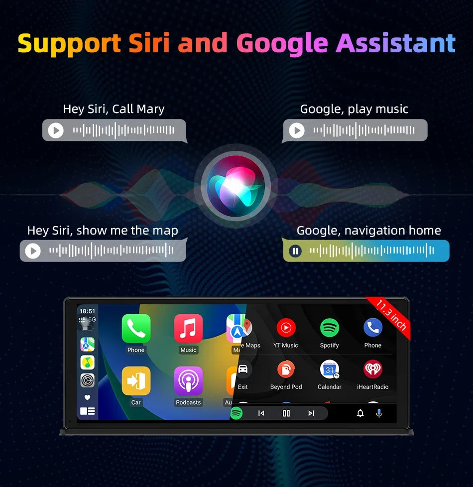 11.3 Inch Portable CarPlay Screen – HD Wireless Touch Display for Apple CarPlay and Android Auto