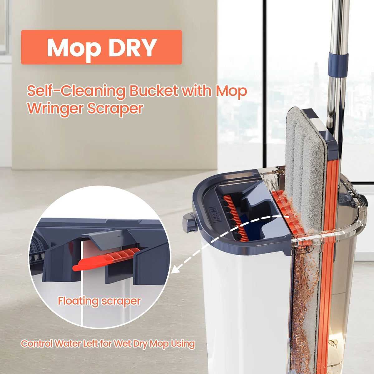 Trapeador Mágico Plano Escurridor con Cubo Manos Libres Trapeador Perezoso de Limpieza Microfibra Giratorio Autoescurrible Trapeador para Limpieza del Hogar Cubo Giratorio