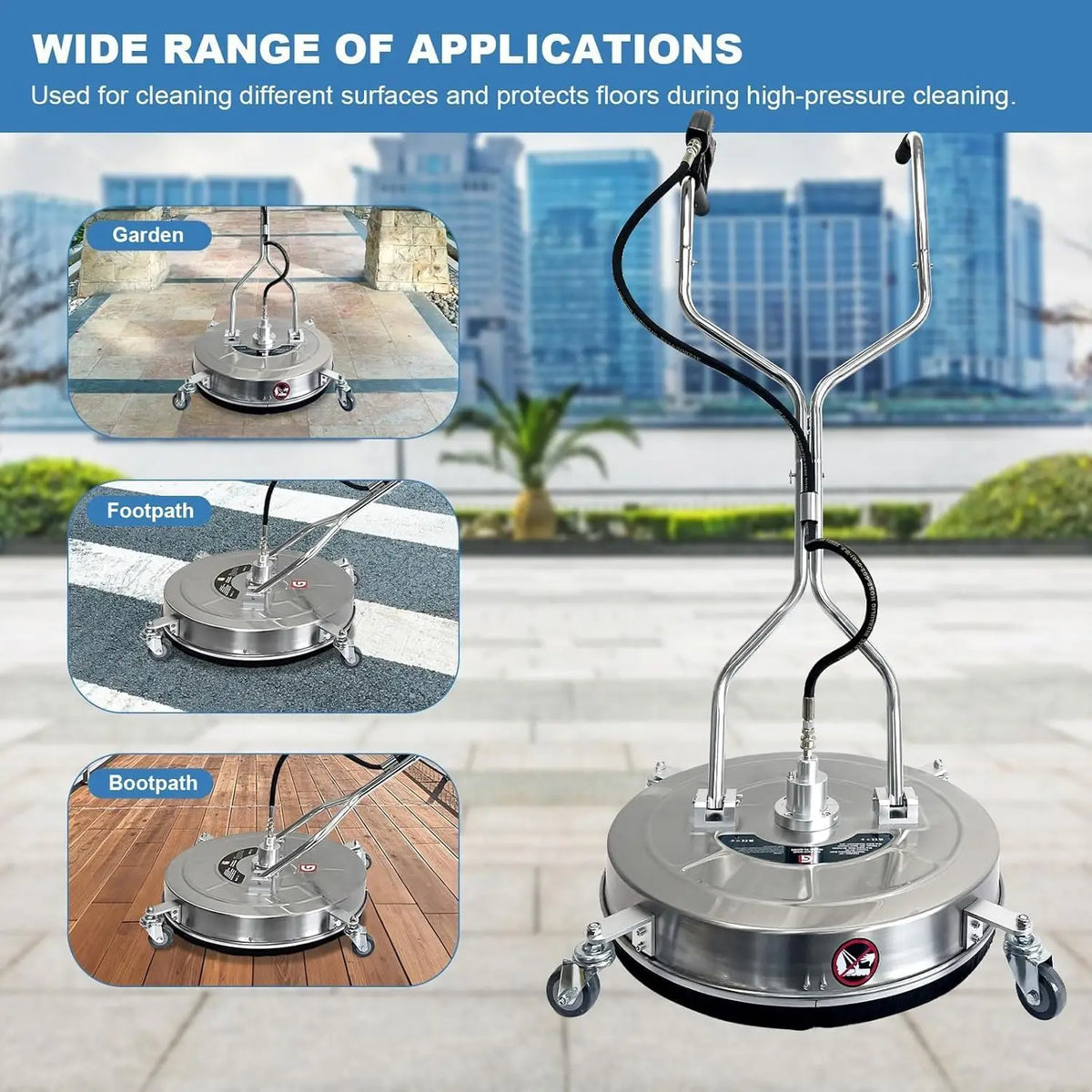20 inch 4600 PSI Pressure Washer Surface Cleaner with 4 Wheels & Dual Handles for Cleaning Driveways, Sidewalks, Decks & Patios