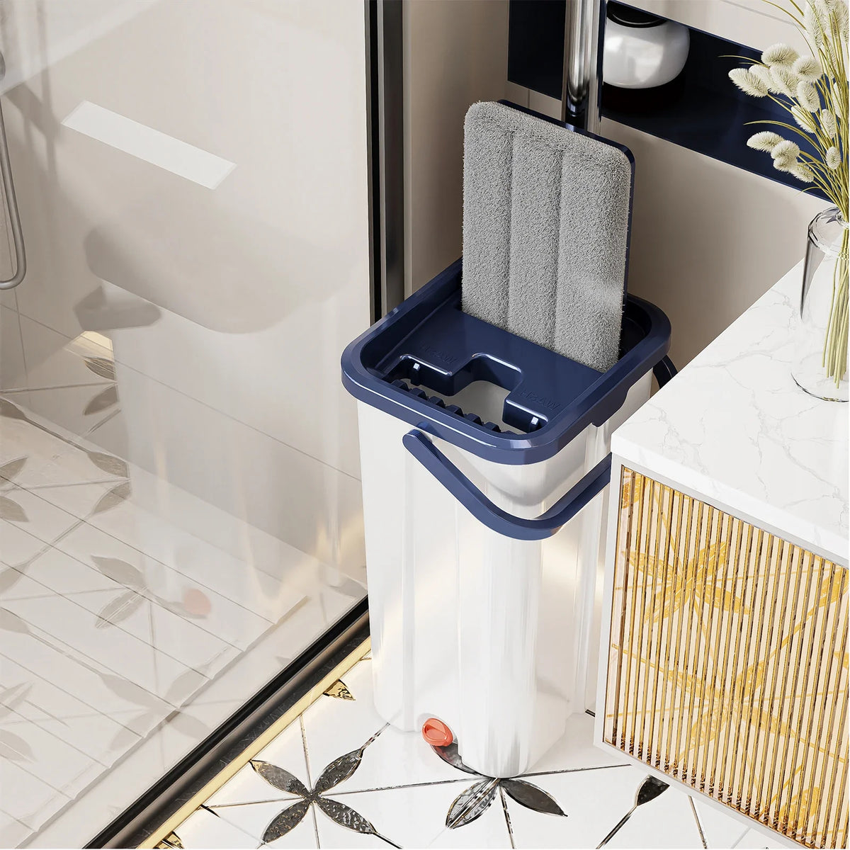 Trapeador Mágico Plano Escurridor con Cubo Manos Libres Trapeador Perezoso de Limpieza Microfibra Giratorio Autoescurrible Trapeador para Limpieza del Hogar Cubo Giratorio