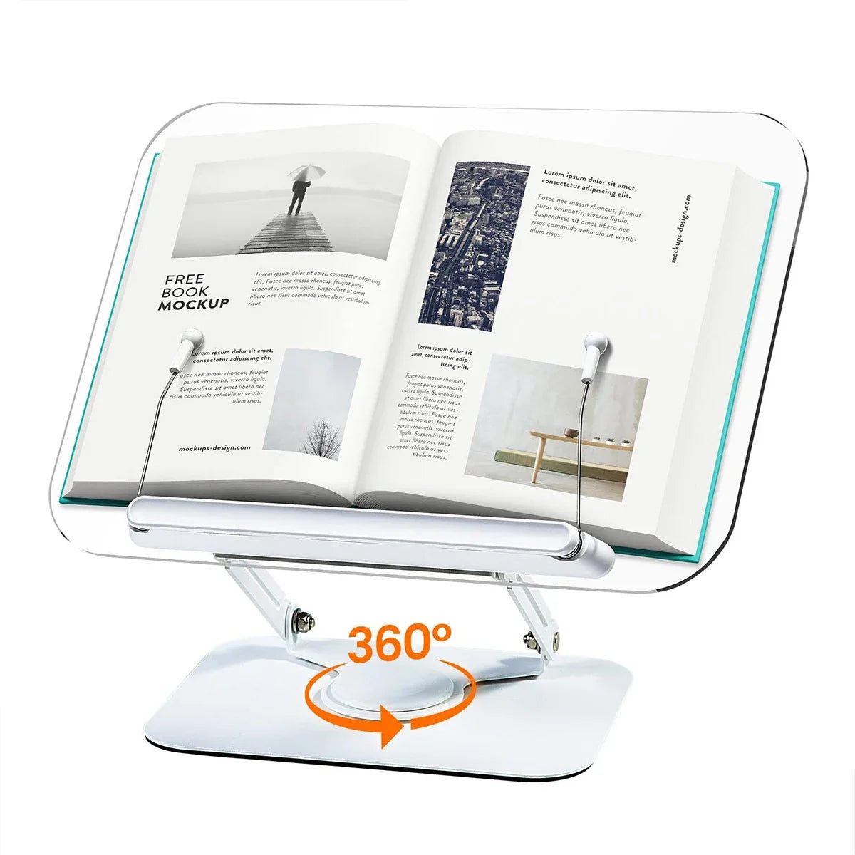 NEW Acrylic Book Stand with Storage for Reading Adjustable Book Holder with 360° Rotating Base Foldable Desktop Riser Stand