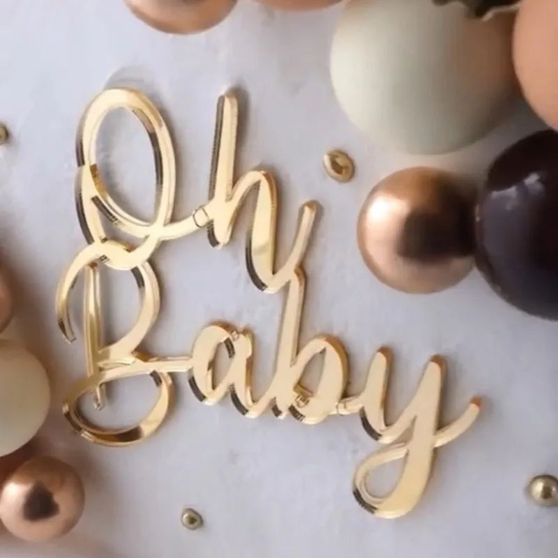 New side acrylic Happy Birthday Cake Topper Red gold combo Kids Party Cupcake Toppers For Baby Shower Gift Dessert Decoration