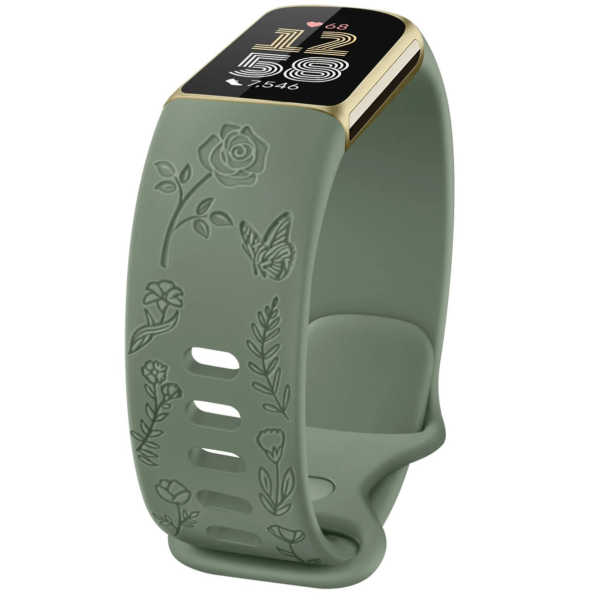 Fitbit Charge 5 & 6 Floral Engraved Band - Adjustable Strap