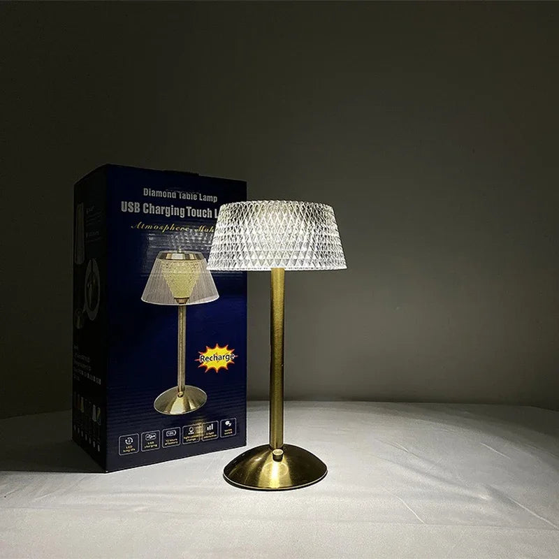 Lámpara de noche LED recargable táctil, lámpara de ambiente para dormitorio, estudio, mesita de noche, lámparas de mesa LED de cristal decorativas