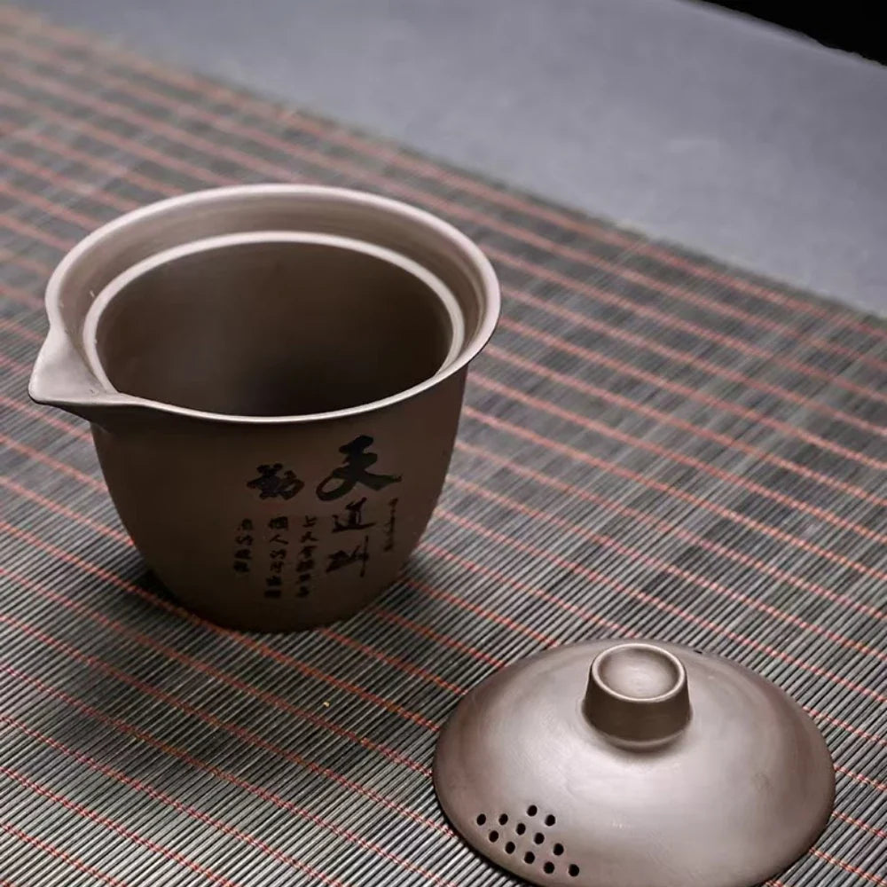 Juego de té de viaje portátil de cerámica, juego de té para acampar al aire libre, juego de una tetera y tres tazas