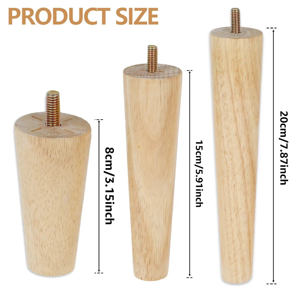 4 Patas de Madera de Repuesto para Muebles, Patas de Mesa de 8/15/20cm de Altura con Tornillos y Almohadillas para Sofá, Silla, Cama, Armario