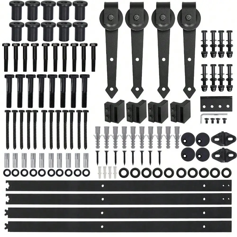 Kit de herrajes de doble puerta corredera de derivación para granero, 6.6 /12 pies, rodillo de espacio separado, riel único, servicio pesado, se desliza suave y silenciosamente