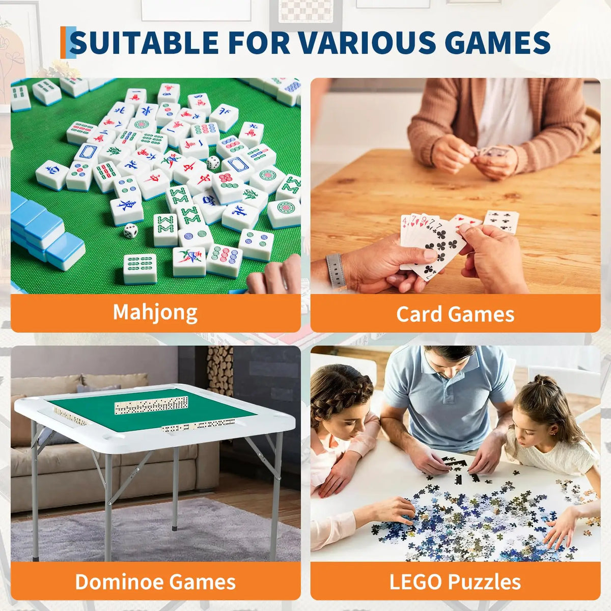 Mesa de Mahjong y Dominó Plegable de 35.4", Escritorio Cuadrado para 4 Jugadores con Portavasos y Bandejas para Fichas, Mesa Portátil para Juegos de Mesa con Tablero Verde