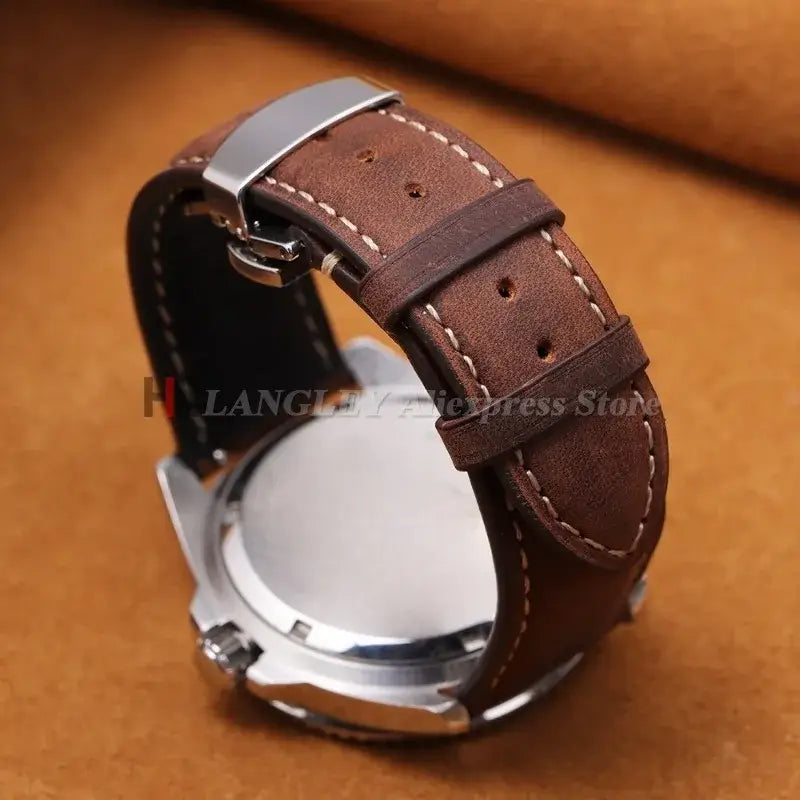 Amazfit Leather Watch Band Calfskin Strap with Butterfly Buckle Brown