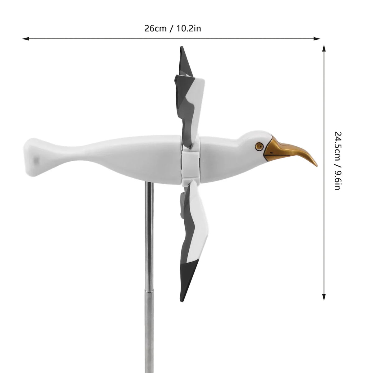 Molino de viento con forma de gaviota, resistente a la intemperie y a la decoloración, estable, decorativo, fácil de instalar, para jardín, patio