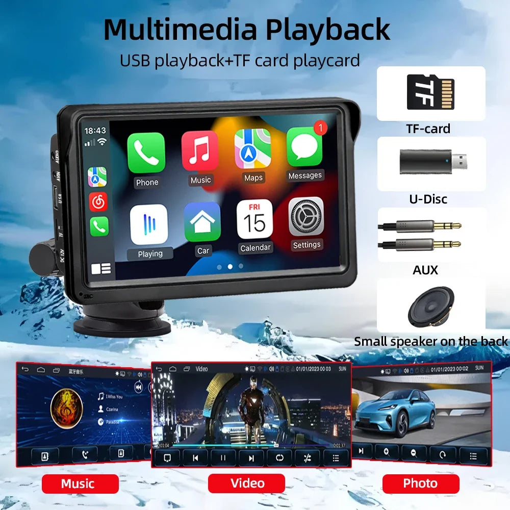 7 Inch Wireless CarPlay Screen – Portable Touch Display for Apple CarPlay and Android Auto