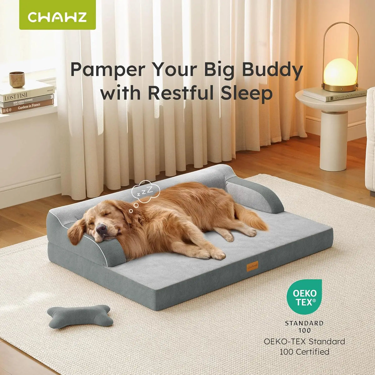 Cama ortopédica extragrande para perros con espuma viscoelástica refrescante, funda impermeable lavable y base antideslizante, gris claro