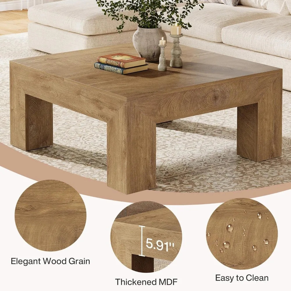 Mesa de centro cuadrada para sala de estar, mesa de cóctel de granja de 39,4 pulgadas