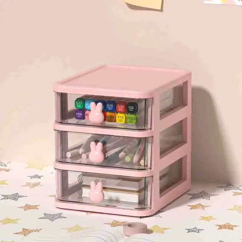 Organizador de cajones apilables transparentes de 2-5 niveles, caja de almacenamiento multi-nivel de PP, estilo de dibujos animados, para oficina/productos de belleza, sistema de escritorio modular