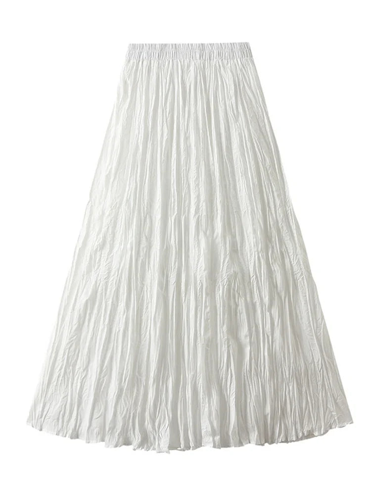 KarSaNy Long Pleated Skirts For Woman High Waist Large Hem White Skirt Summer Women's A Line Maxi Skirts For Women 2026 Long