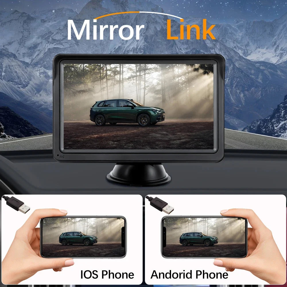 7 Inch Wireless CarPlay Screen – Portable Touch Display for Apple CarPlay and Android Auto