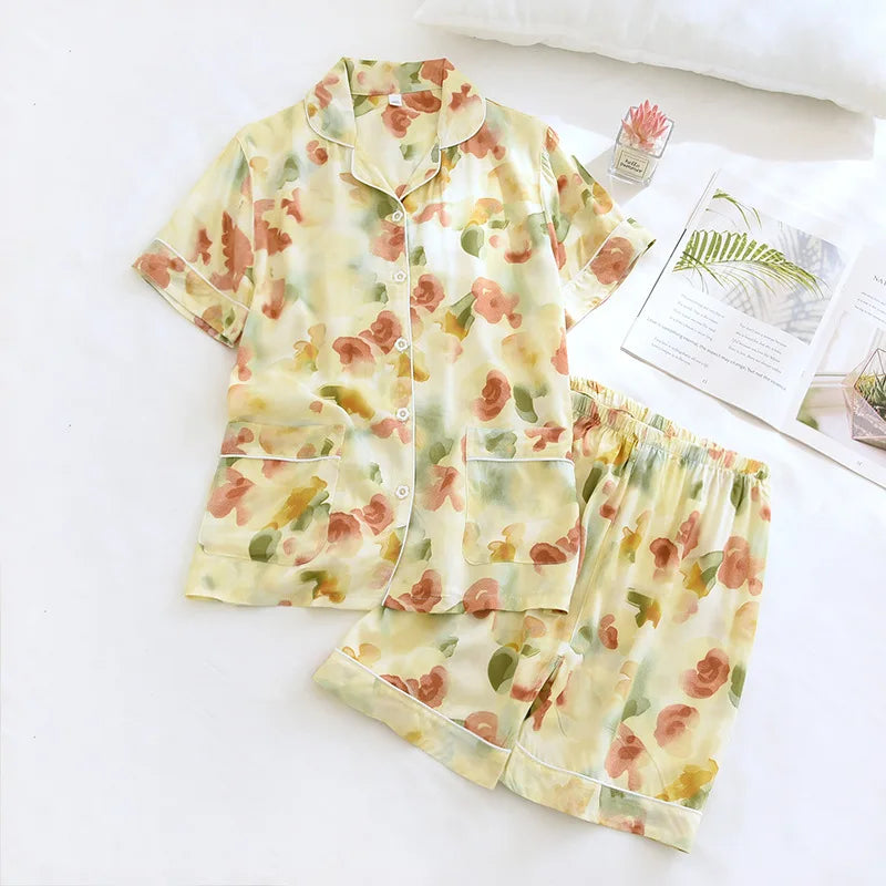Spring / Summer New 100% viscose long-sleeved trousers ladies pajamas suit 3XL plus size long Sleepwear women's home Nightwear