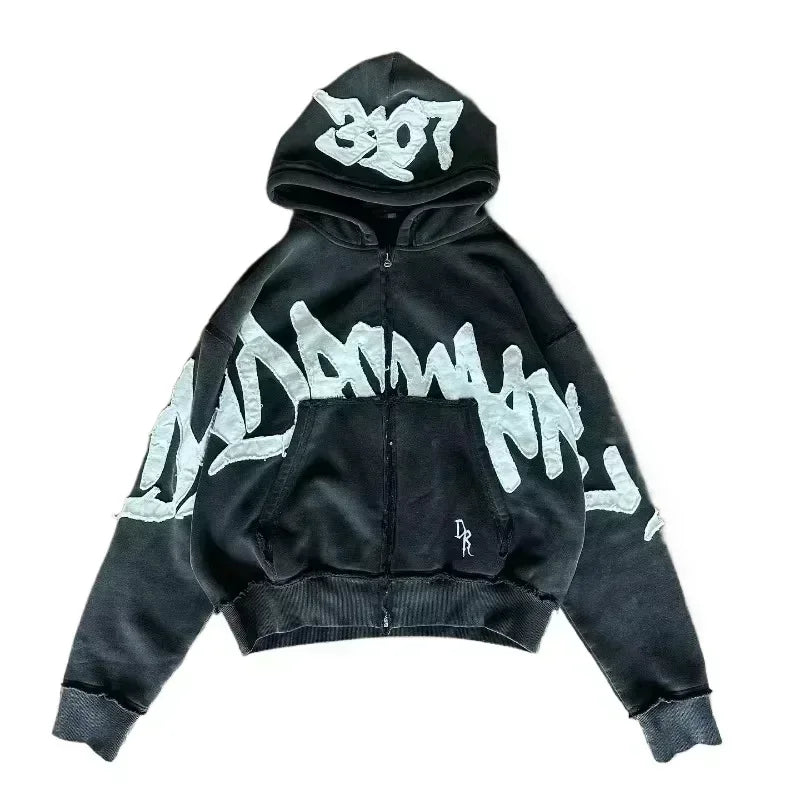 Korean Fashion Simple Gray Double Sided Oversized Zipper Hoodie Women Y2K New Harajuku Gothic Casual Joker Couple Sweatshirt