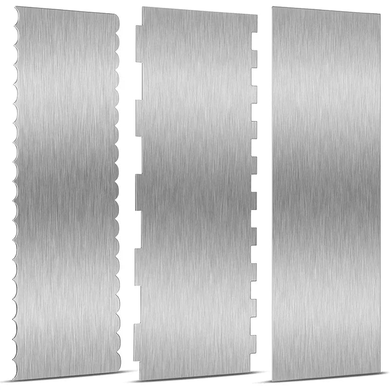 1 Rasqueta para tartas de acero inoxidable, rasqueta para tartas de metal, alisador, peine decorador de tartas de doble cara con borde estampado YY126