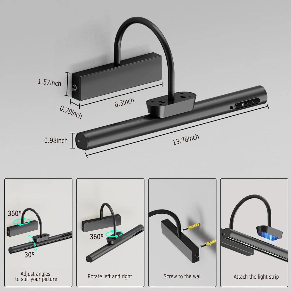 Lámpara de pared inalámbrica para sala de estar con control remoto, apliques LED de interior a pilas, luz para exhibir cuadros y pinturas con control remoto