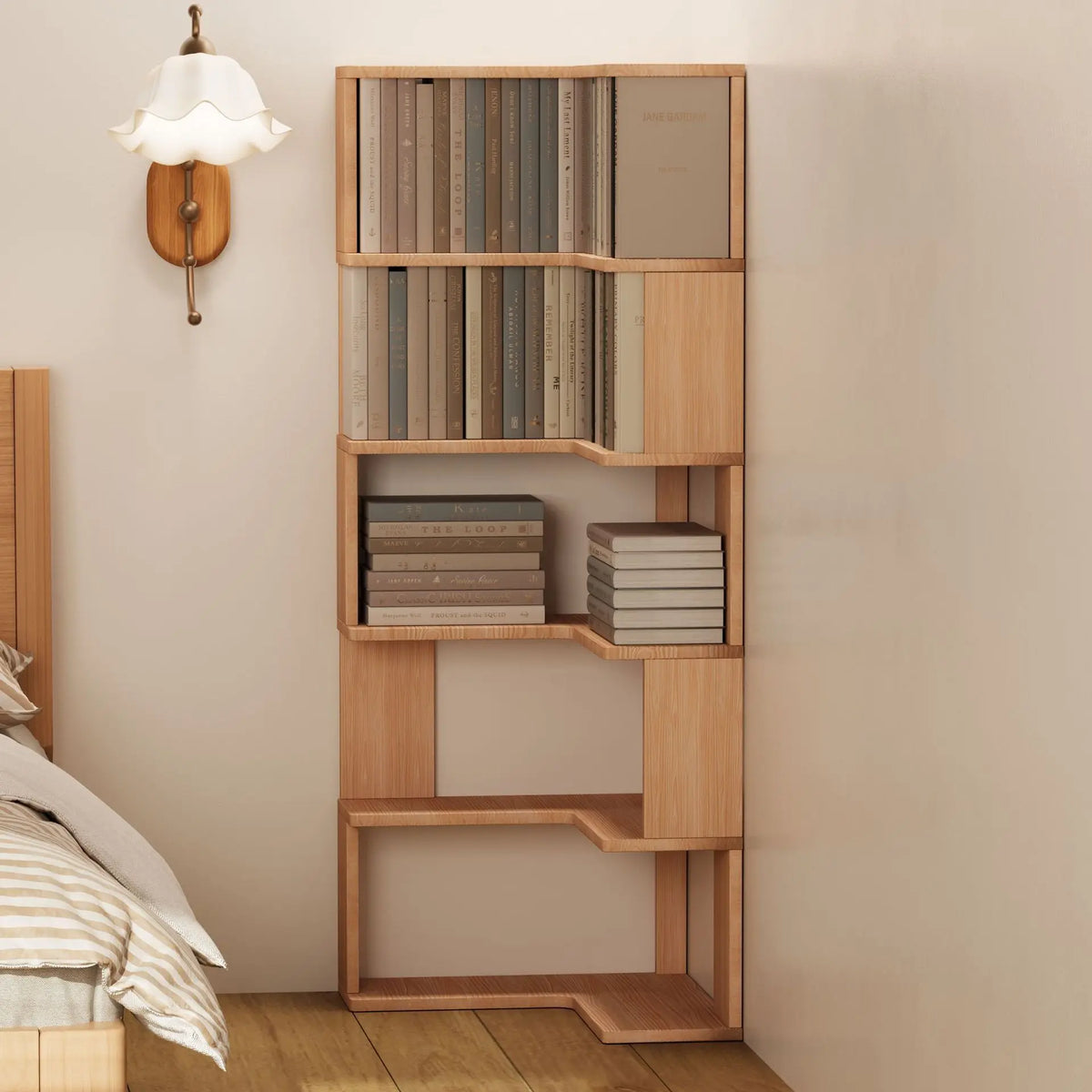 Solid wood corner bookshelf rack floor home living room corner multi-layer storage simple storage cabinet