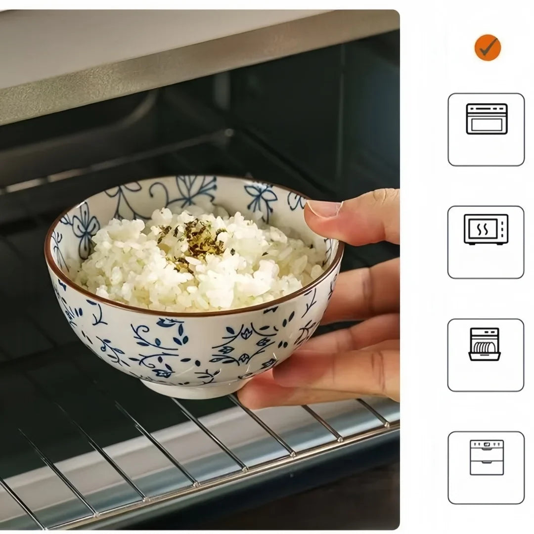 Cuenco de cerámica de 4,5 pulgadas pintado a mano, estilo japonés azul y blanco, tazón de arroz retro para uso doméstico.