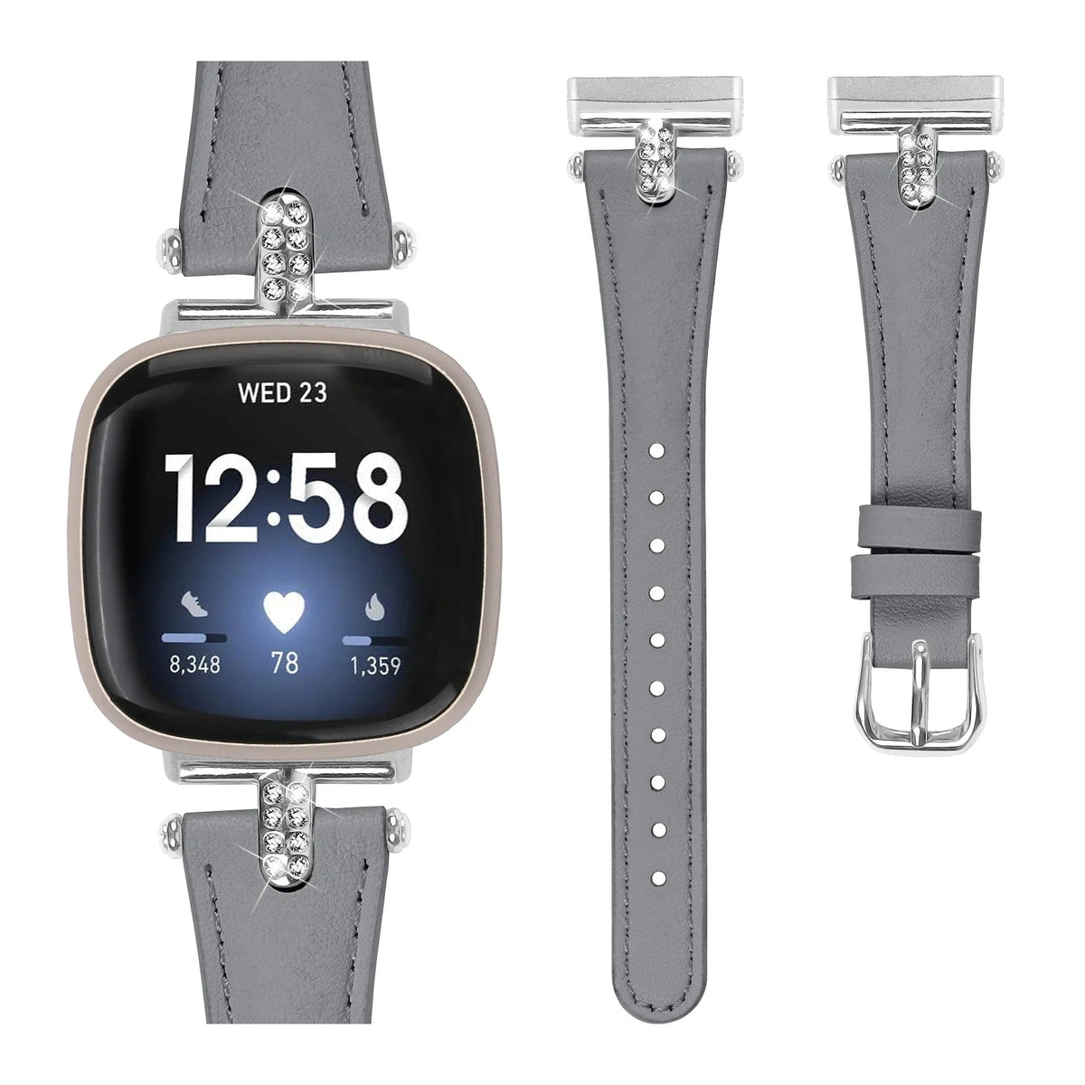 Fitbit Sense 1–2 / Versa 3–4 Stitched Band with Sparkling Connectors