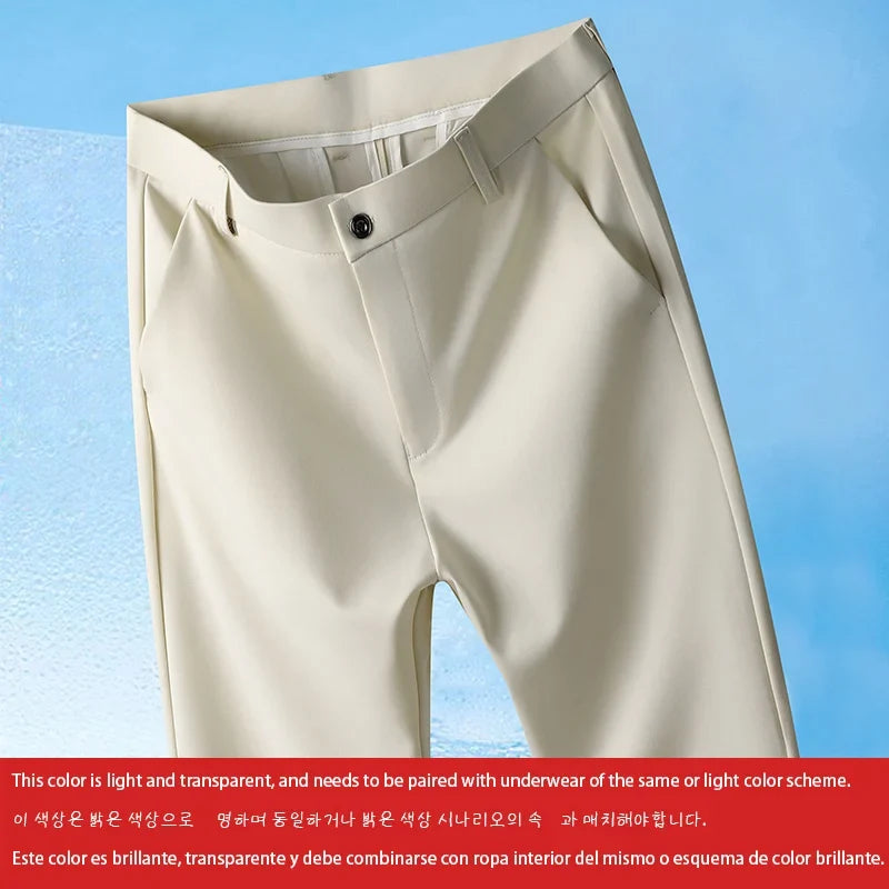 29-42 Men's Summer Pants Thin Straight Stretch Casual Pants with No Trace No Ironing Fabric Silky and Cool Feeling