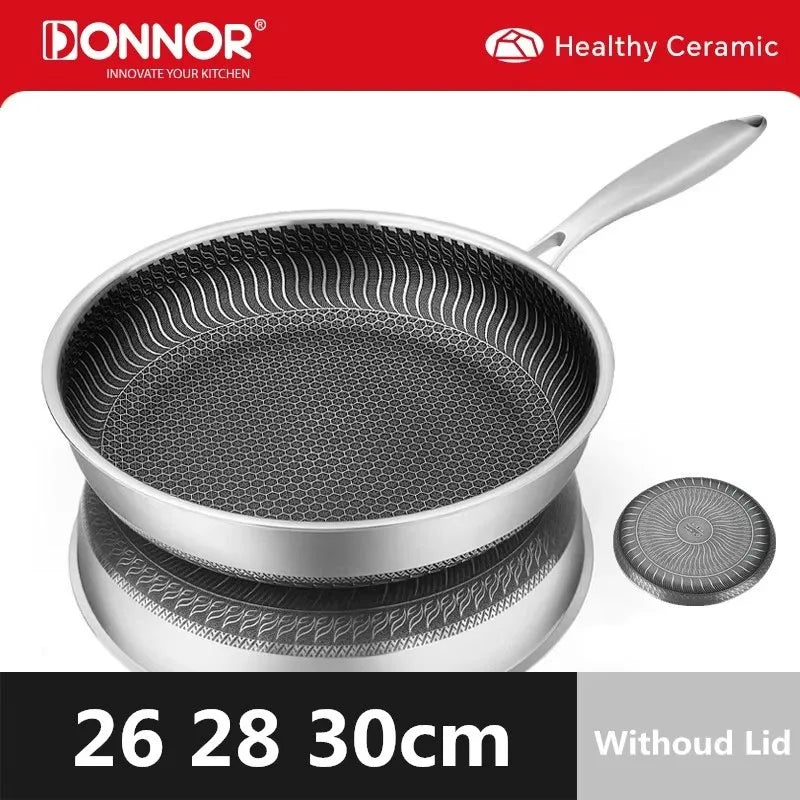 DONNOR Sartén Antiadherente de 3 Capas Hybrid Plus de Acero Inoxidable sin PFOA, Sartén para Chef, Huevos, Utensilios de Cocina, Compatible con Inducción