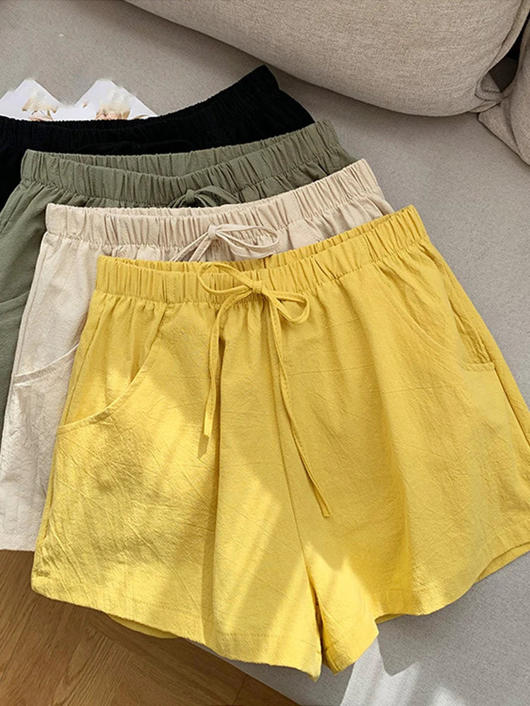 ITOOLIN Casual Linen Shorts Women Gym Workout Shorts Short Pants High Waisted Black Ladies Short Femme Women Shorts Sport Femme