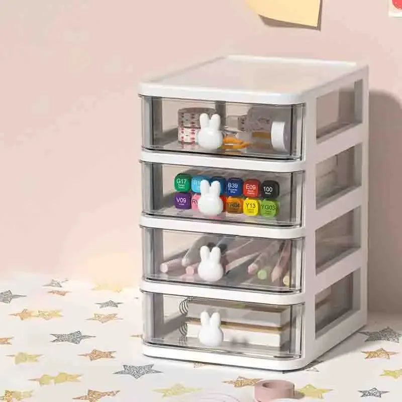Organizador de cajones apilables transparentes de 2-5 niveles, caja de almacenamiento multi-nivel de PP, estilo de dibujos animados, para oficina/productos de belleza, sistema de escritorio modular