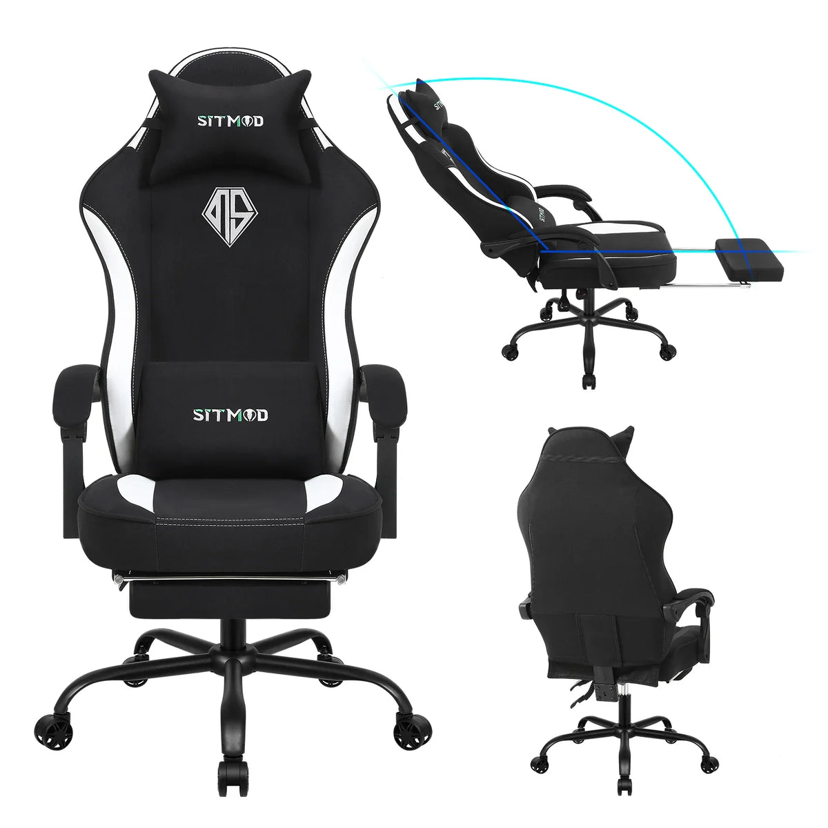 Silla gaming con ajuste de altura y giro de 360° - Silla de ordenador con reposapiés y soporte lumbar, reposacabezas para oficina o gaming