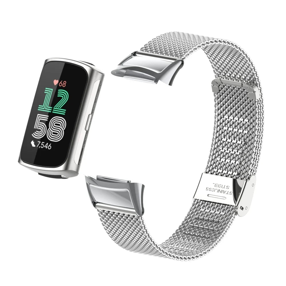 Fitbit Charge 5 & 6 Stainless Steel Mesh Band - Clasp Strap