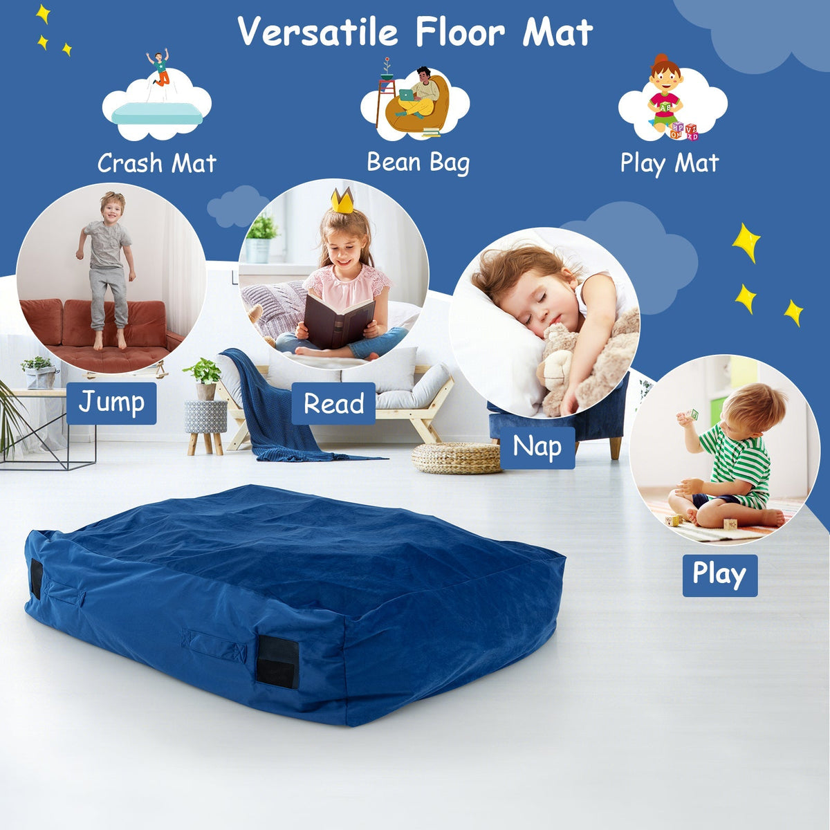 Colchoneta Sensorial Crash Pad de 47 x 35.5 pulgadas con Bloques de Espuma y Cubierta Lavable