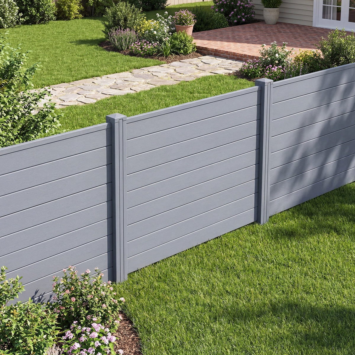 Set of 2 48 x 38 Inch Air Conditioner Fence 2 Panels with Metal Ground Stakes-Gray