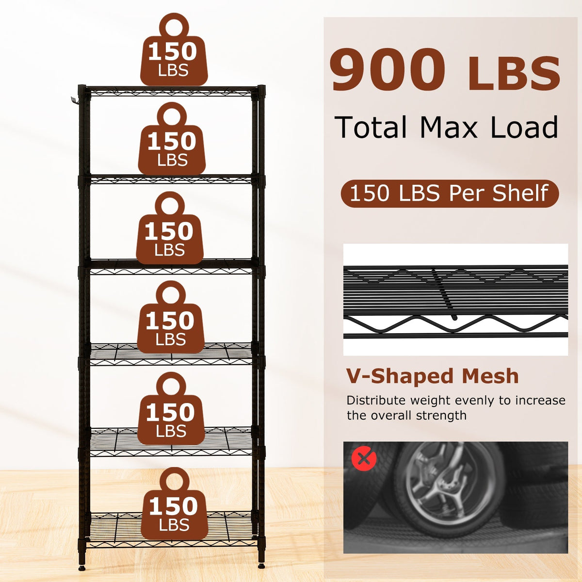 Set of 2 4-Tier Metal Storage Shelving Unit with V-Shaped Wire Rack and 1000 LBS Capacity-Black